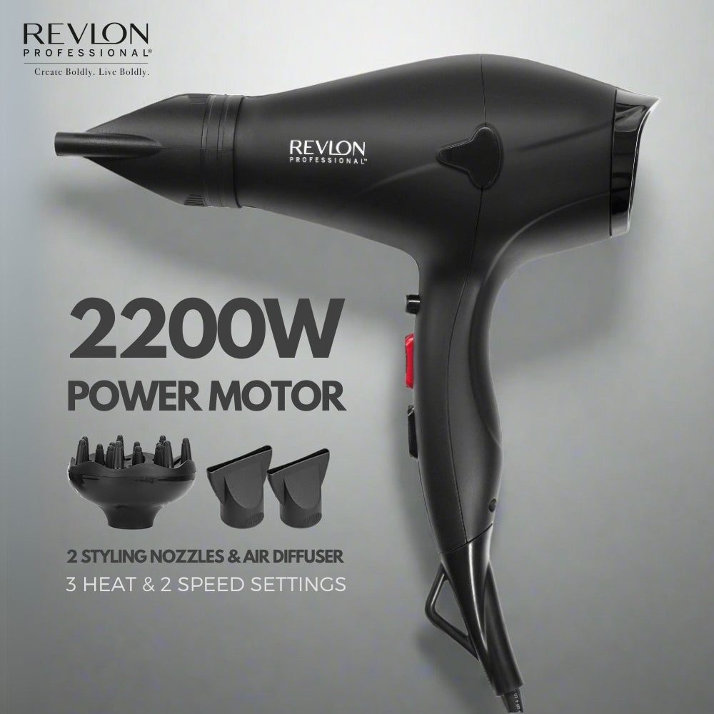 Revlon Professional Hair Dryer 2200W with 2 Styling Nozzles & Air Diffuser