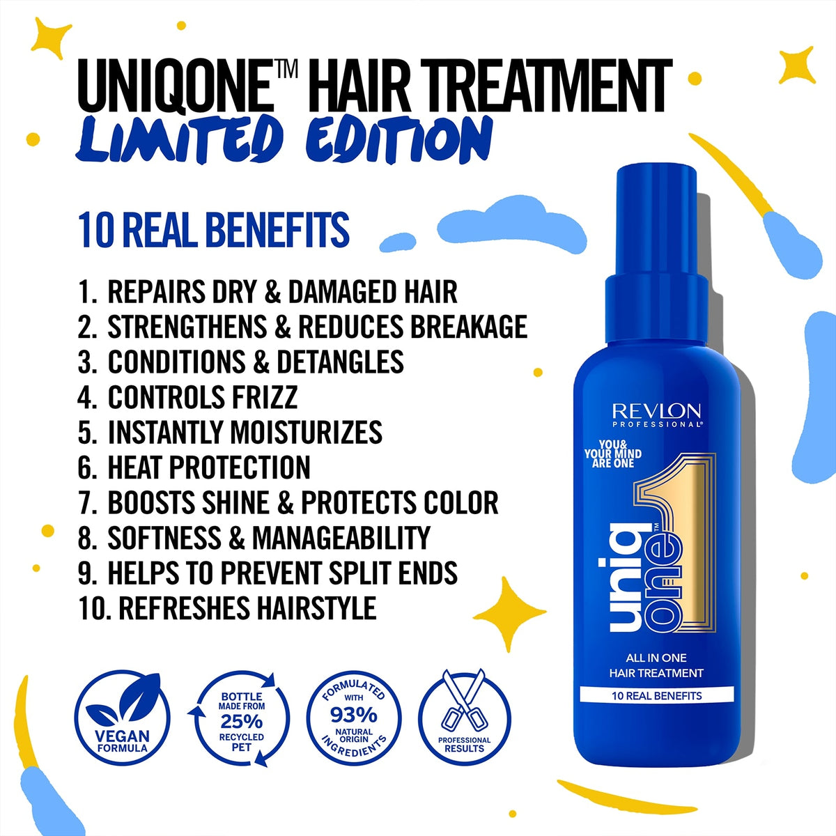Revlon Professional UniqONE Repair Hair Spray Leave-In Treatment - 150ml - "All-in-One" 10 Benefits Hair Serum - Mental Wellness Edition