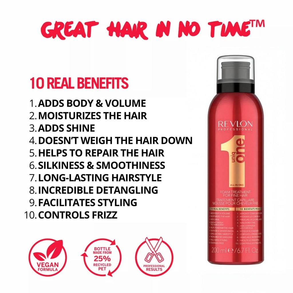 Revlon Professional UniqONE Foam Treatment - 200ml - "All-in-One" 10 Benefits Hair Serum - Classic Fragrance