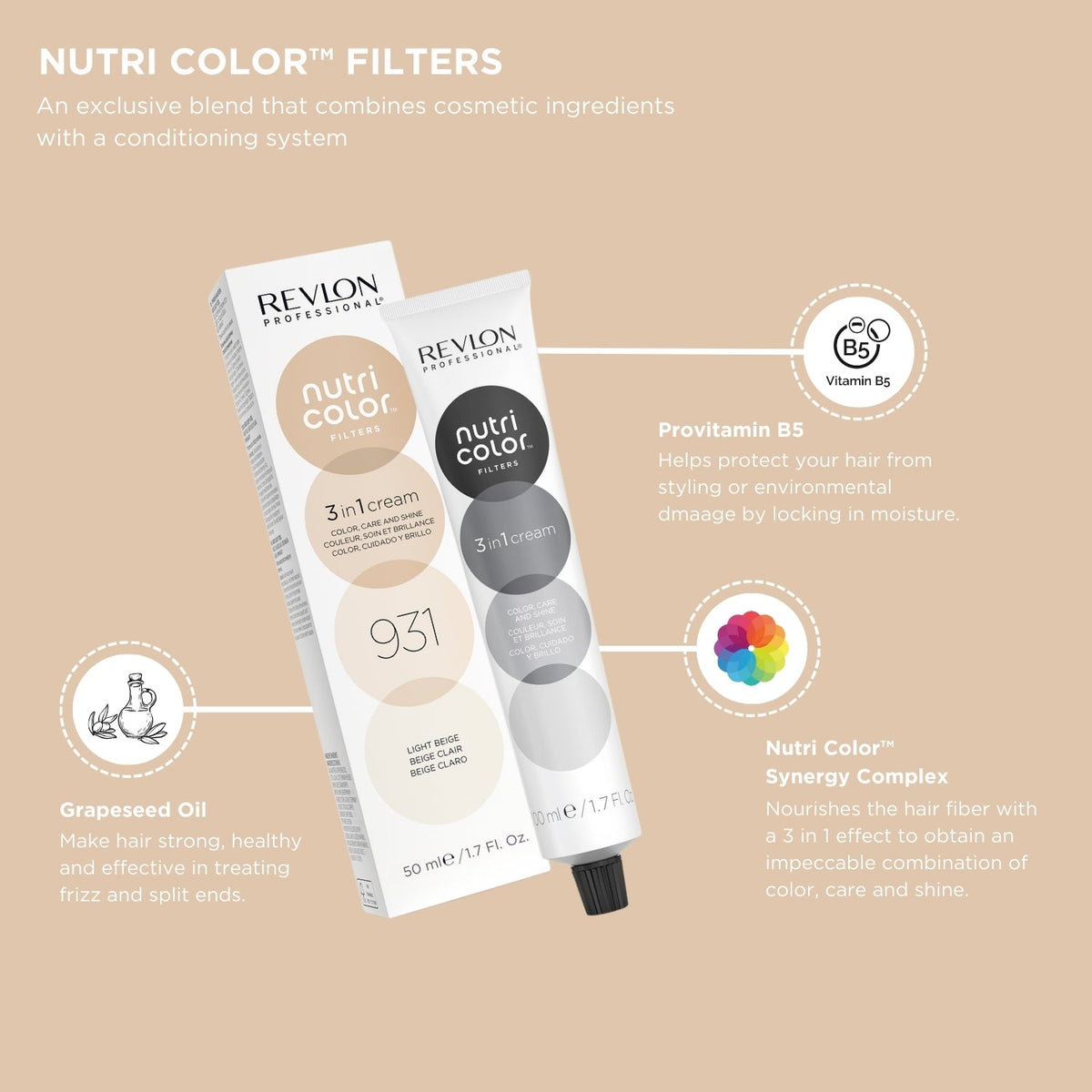 Revlon Professional Nutri Color Filters 3-In-1 Hair Color - Light Beige 931 - 50ml