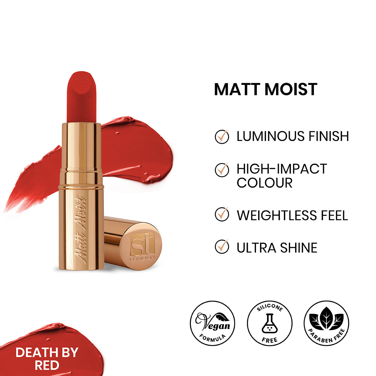 ST London Matt Moist Long-Lasting Lipstick - Death by Red