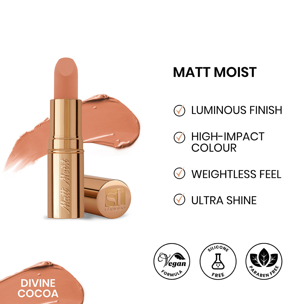 ST London Matt Moist Long-Lasting Lipstick - Divine Cocoa