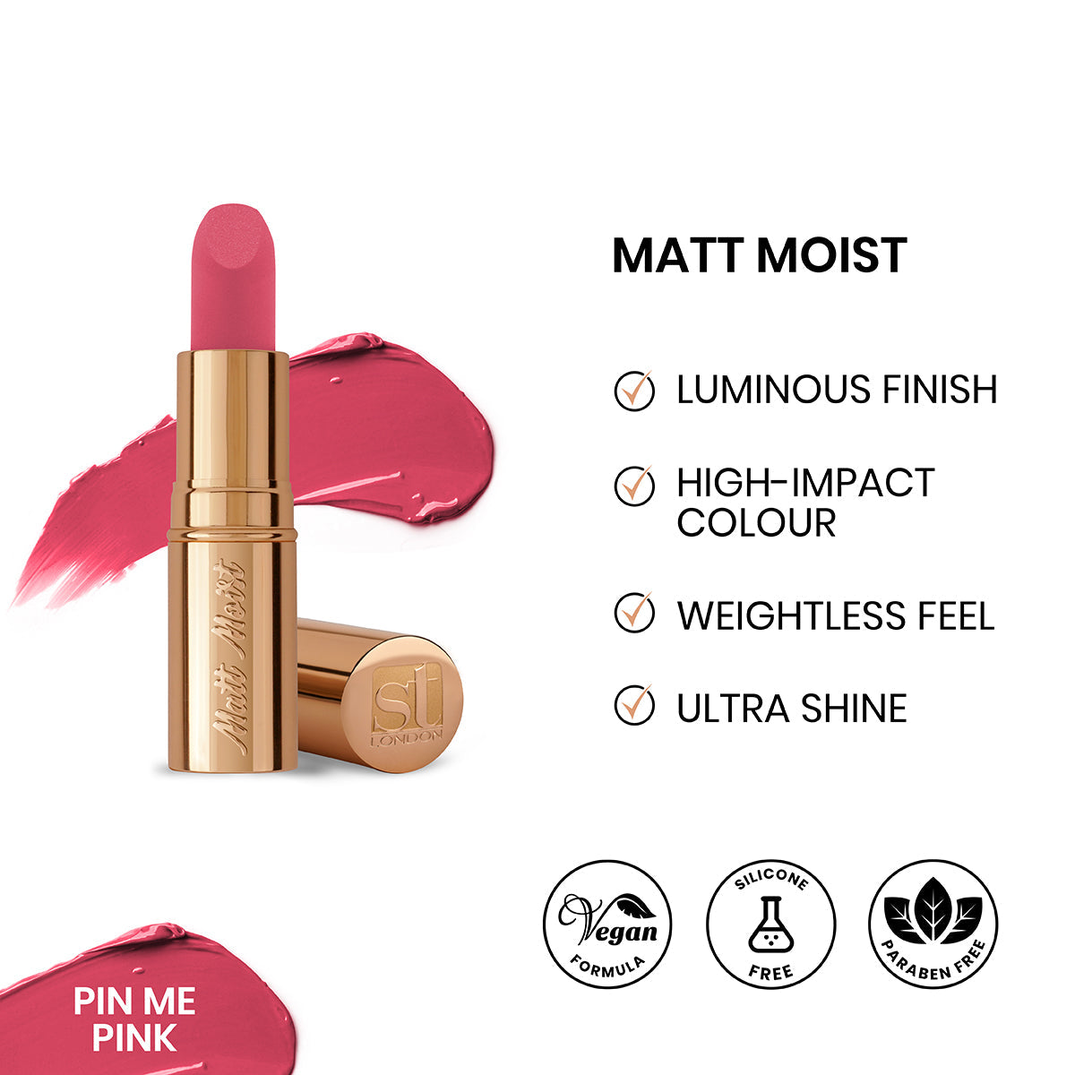 ST London Matt Moist Long-Lasting Lipstick - Pin Me Pink