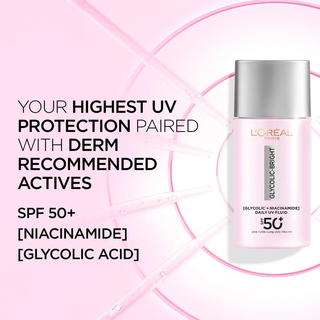LOreal Glycolic Bright SPF 50+ UV Fluid: Anti-Dark Spot & Glowing Sunscreen