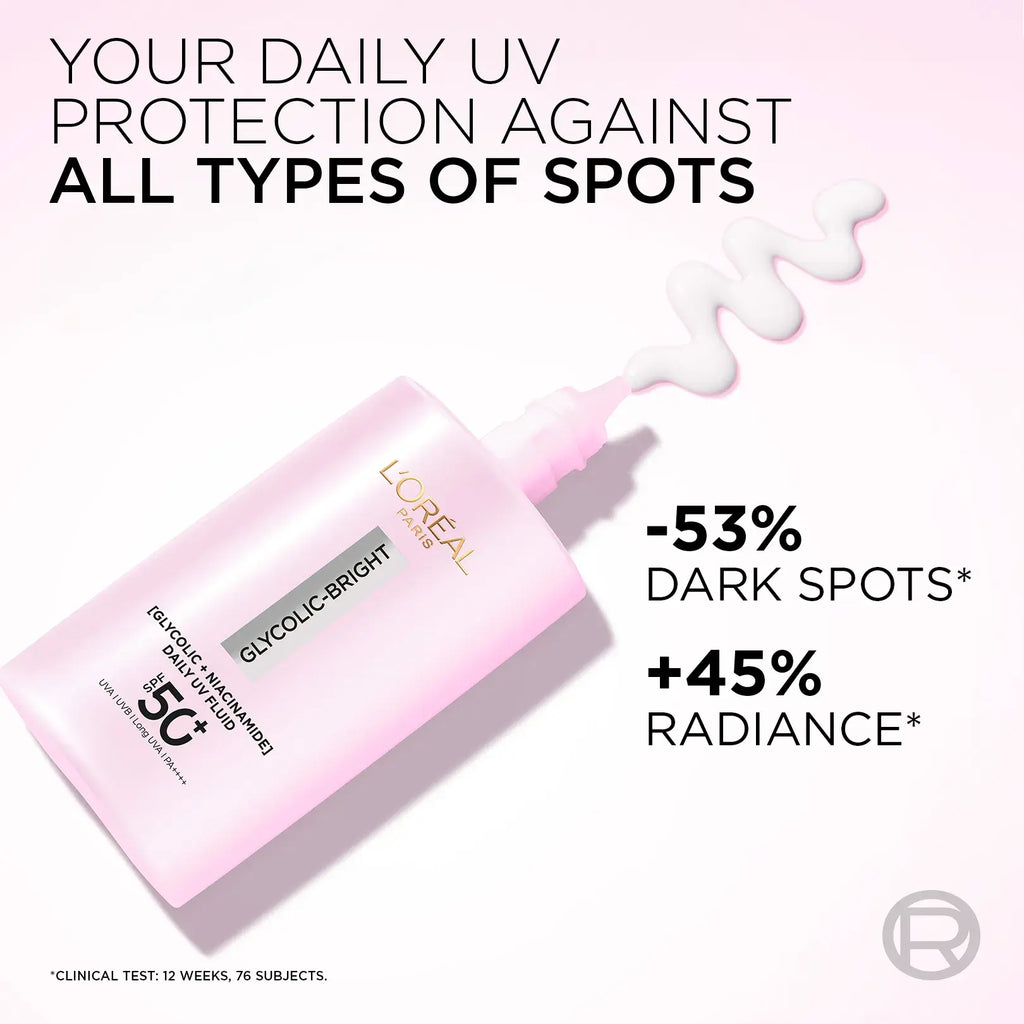 LOreal Glycolic Bright SPF 50+ UV Fluid: Anti-Dark Spot & Glowing Sunscreen
