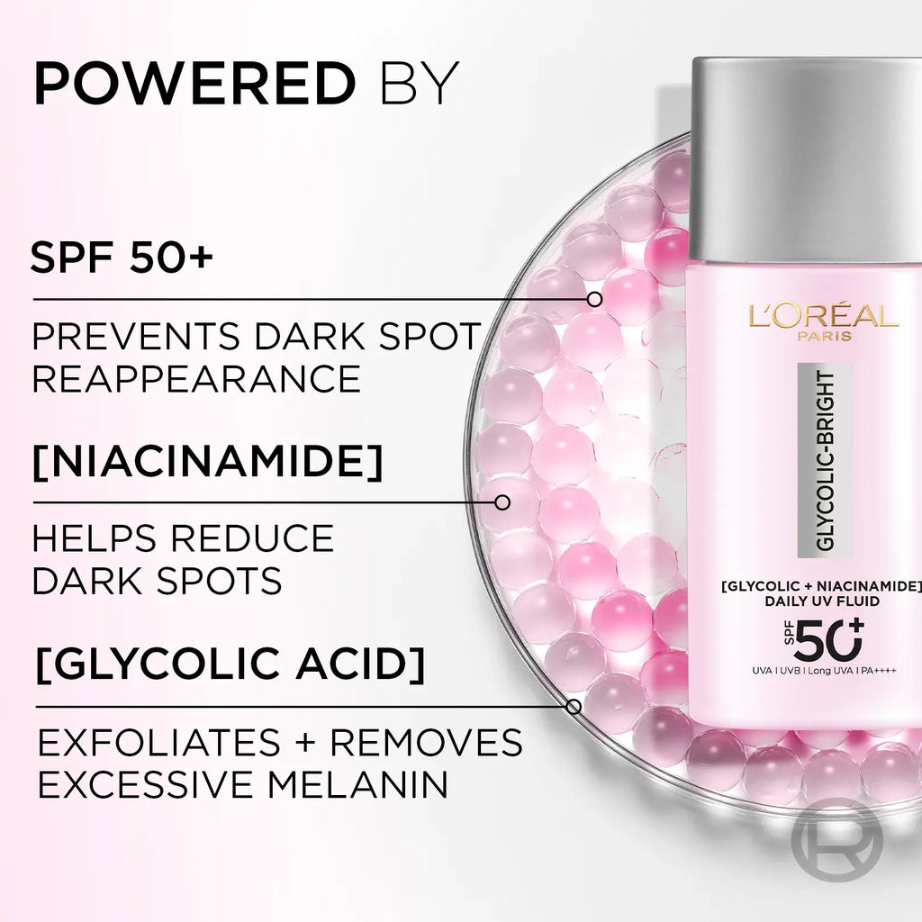 LOreal Glycolic Bright SPF 50+ UV Fluid: Anti-Dark Spot & Glowing Sunscreen