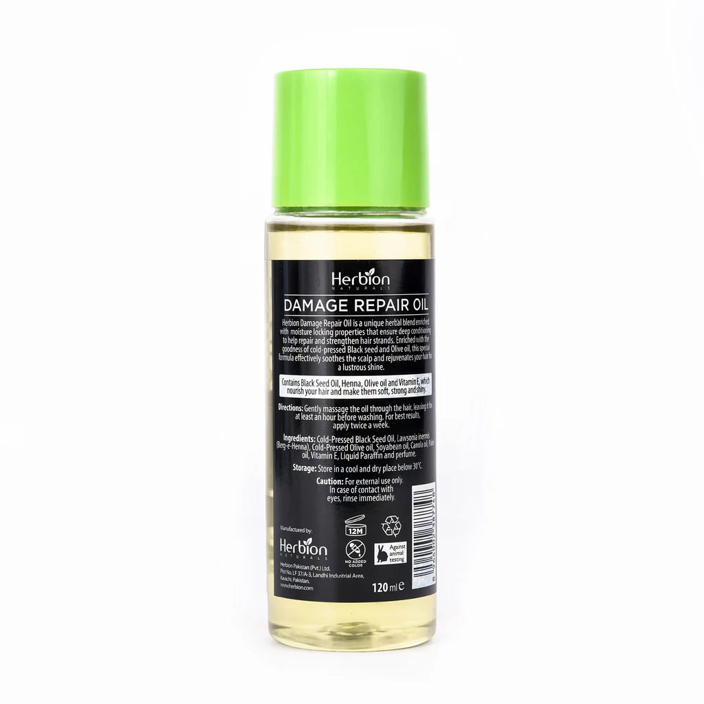 Herbion Naturals Damage Repair Hair Oil 120ml - Pure Cold Pressed Oil - Enriched with Vitamin E