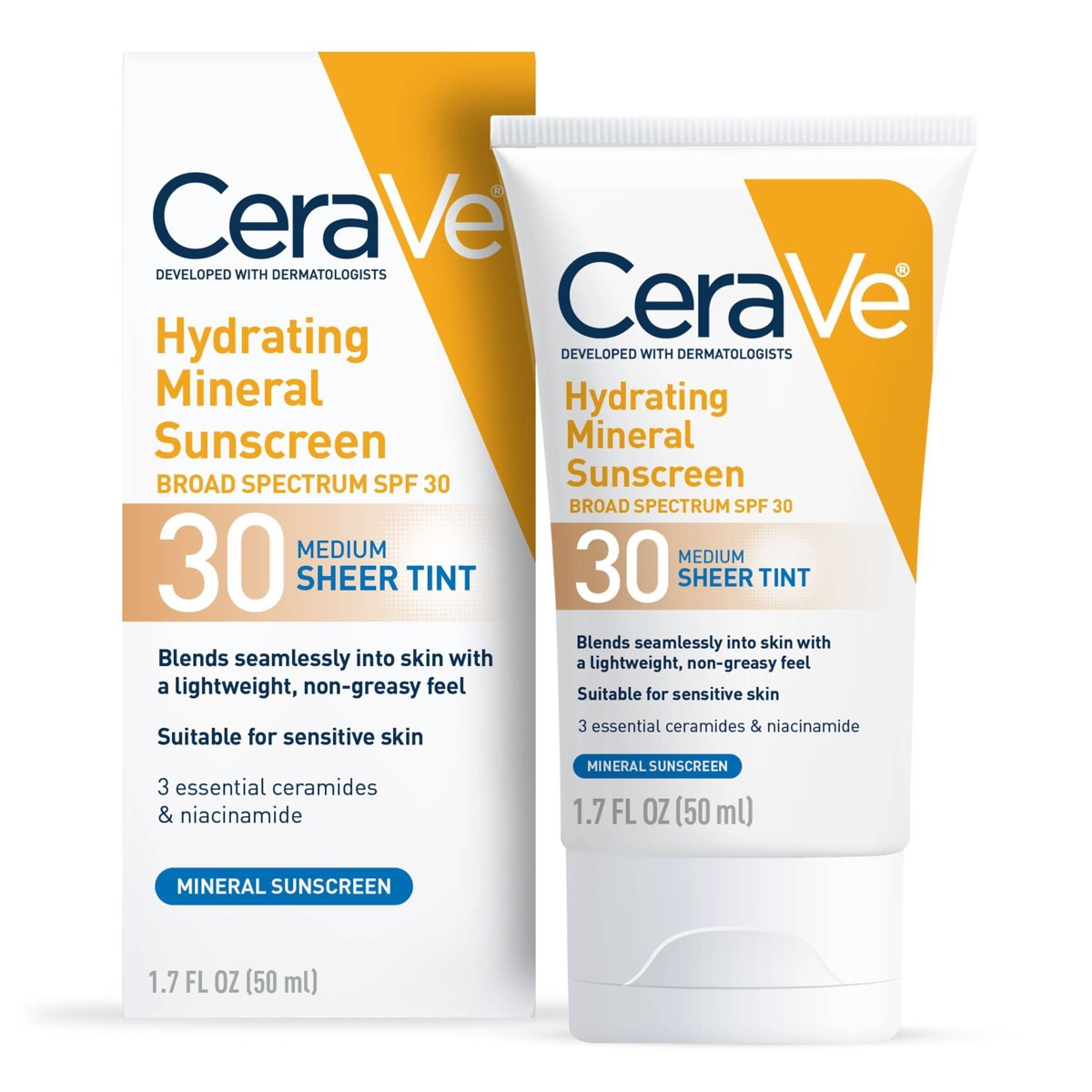 CeraVe Hydrating Mineral Tinted Face Sunscreen SPF 30 - Medium - 50ml