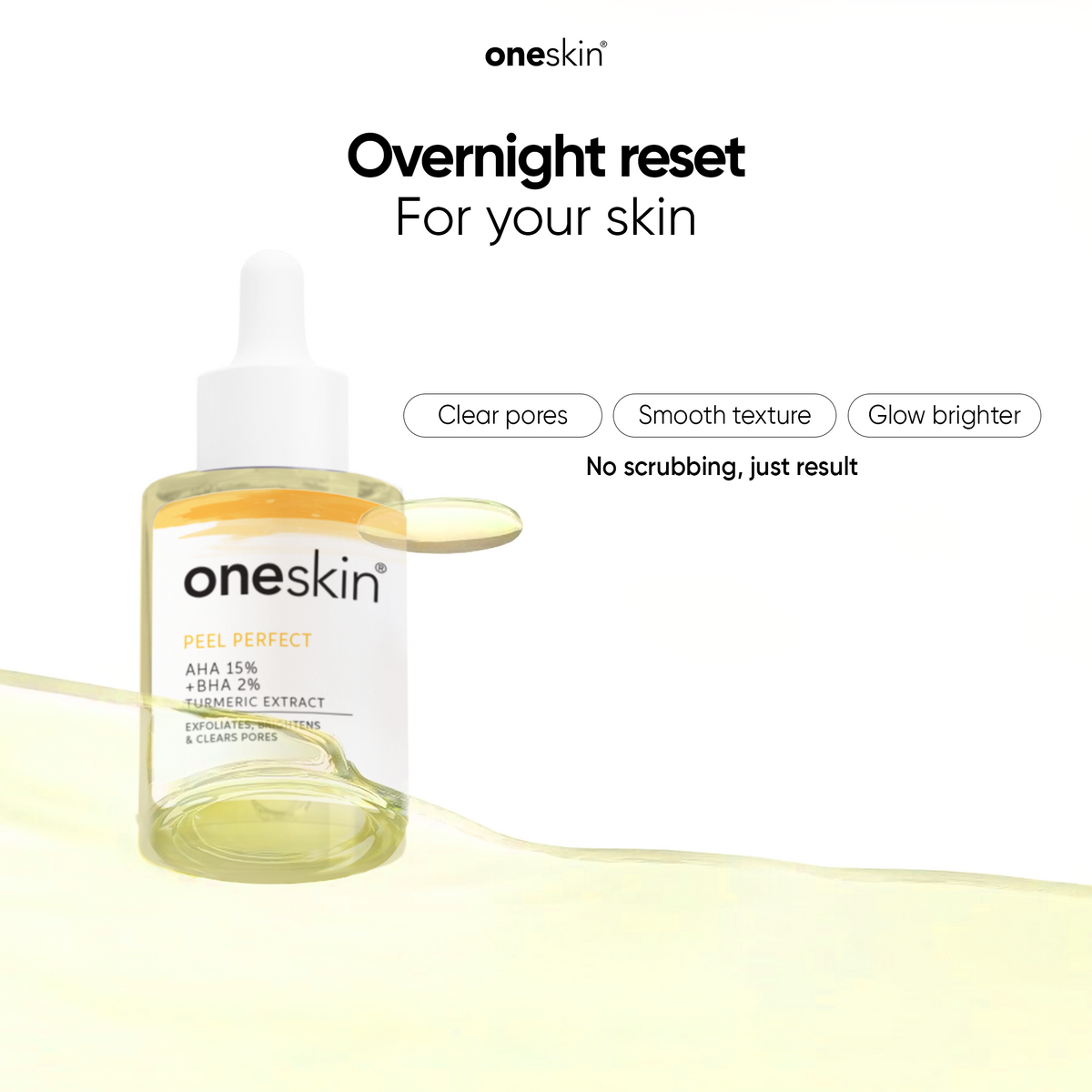 Oneskin Peel Perfect AHA 15% + BHA 2%, Turmeric Extract - 30ml